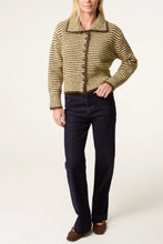 Load image into Gallery viewer, 1.              Striped Chunky Knit Jacket-Yellow/Brown

