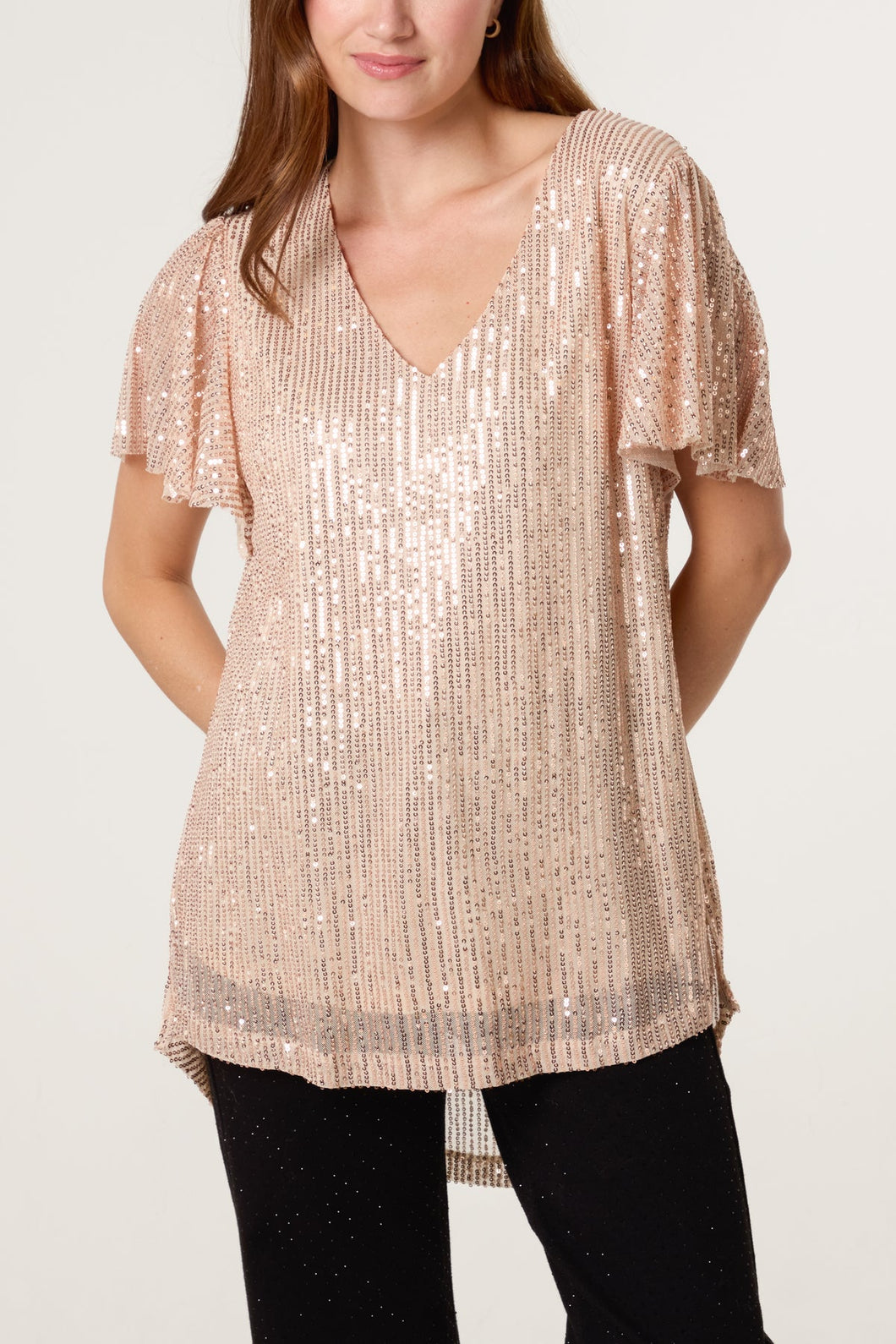 1.             V-Neck Sequin Top-Gold