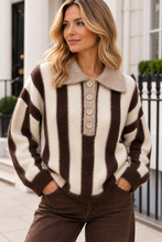 Load image into Gallery viewer, 1.           Soft Knit Vertical Striped Jumper-Chocolate/Cream
