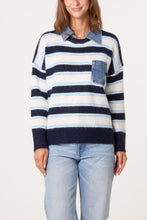 Load image into Gallery viewer, 1. Striped Denim Trim Soft Knit-Navy/Cream
