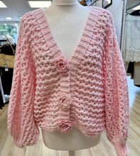 Load image into Gallery viewer, 1.    Crochet Open Knit Cardigan-Baby Pink

