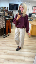 Load image into Gallery viewer, 1.                  Funnel Neck Bubble Hem Bomber-Wine
