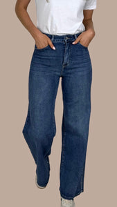 1.Voggo Stretch Wide Leg Jeans-Dark Blue Denim