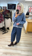 Load image into Gallery viewer, 1.                     Boucle Knit Jumper-Denim Blue/Cream Trim
