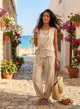 Load image into Gallery viewer, 1.                       Tie Side Top &amp; Trouser 2 Piece Co-Ord-Champagne
