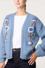 Load image into Gallery viewer, 1.    Embroidered Flowers Chunky Knit Cardigan-Blue
