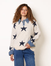 Load image into Gallery viewer, 1.Denim Trim Wool Mix Star Knit Jumper
