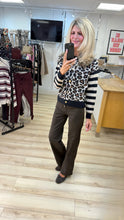 Load image into Gallery viewer, 1.           Gold Button Front Animal Knit Cardigan-Black/Chocolate/Latte
