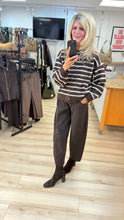 Load image into Gallery viewer, 1.                      Heart Buttons Striped Fluffy Knit Cardigan-Chocolate/Beige Stripe
