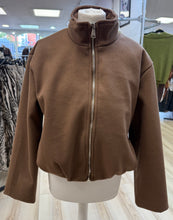 Load image into Gallery viewer, 1.            Funnel Neck Wool Blend Bomber Jacket-Toffee
