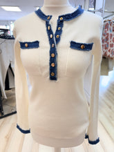 Load image into Gallery viewer, 1.                   Denim Trim Soft Knit-White
