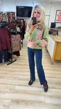 Load image into Gallery viewer, 1.      Sequin Rose Soft Knit-Pistachio/Pink
