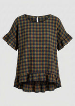 Load image into Gallery viewer, 1.                   Frill Hem Check Top-Khaki/Brown
