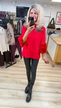 Load image into Gallery viewer, 1.             Faux Fur Cuff Soft Knit Polo-Red
