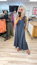 Load image into Gallery viewer, 1.                      Wide Leg Pinstripe Denim Jumpsuit
