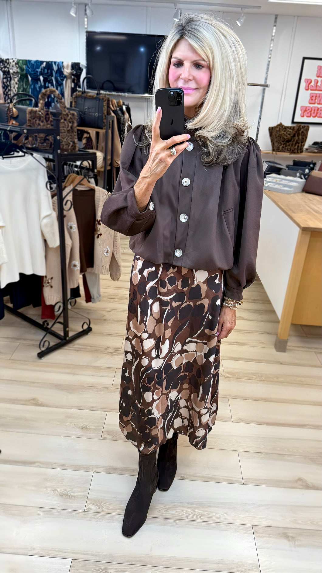 1.   Satin Slip Skirt-Brown Multi