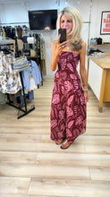 Load image into Gallery viewer, 1.             Tropical Leaf Bandeau Jumpsuit-Wine/Pink
