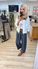 Load image into Gallery viewer, 1.Barrel Leg Belted Pinstripe Denim Trousers
