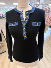 Load image into Gallery viewer, 1.                   Denim Trim Soft Knit-Black
