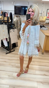 1.   Boho Embroidered Tassel Smock Dress-White/Beige