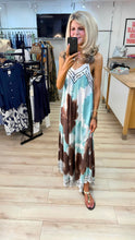 Load image into Gallery viewer, 1.           Floral Satin Cami Maxi Dress-Blue/Brown/White
