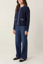 Load image into Gallery viewer, 1.     Denim Trim Wool Mix Knit Jacket-Navy
