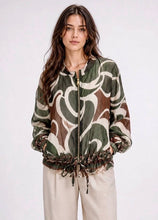 Load image into Gallery viewer, 1.                   Lightweight Abstract Print Bomber Jacket-Green/Chocolate
