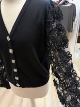 Load image into Gallery viewer, 1.                     Appliqué Mesh Sleeve Cardigan-Black
