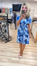 Load image into Gallery viewer, 1. MILLY Silky Midi Dress-Blue/White/Gold Flecks
