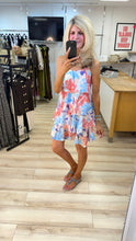 Load image into Gallery viewer, 1.                      Tiered Sparkle Satin Cami Dress-Coral/Blue/Ecru
