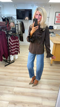 Load image into Gallery viewer, 1.                        Ruffle Front Blouse-Chocolate
