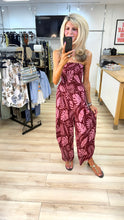 Load image into Gallery viewer, 1.             Tropical Leaf Bandeau Jumpsuit-Wine/Pink
