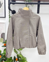 Load image into Gallery viewer, 1.                                    Funnel Neck Check Bomber Jacket-Brown/Navy/Ecru
