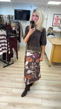 Load image into Gallery viewer, 1.             Floral Satin Slip Skirt-Chocolate
