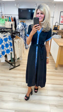 Load image into Gallery viewer, 1.Contrast Trim Shirt Dress-Black/Denim Trim
