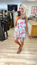 Load image into Gallery viewer, 1.                       Tiered Sparkle Satin Cami Dress-Pink/Green/Ecru
