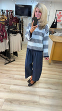 Load image into Gallery viewer, 1.                Funnel Neck Soft Knit Jumper-Navy/Baby Blue
