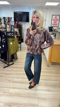 Load image into Gallery viewer, 1.                    Satin Medium Weight Animal Print Bomber Jacket-Aubergine
