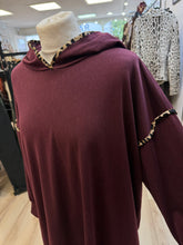 Load image into Gallery viewer, 1.       Lightweight Leopard Trim Hoodie-Berry

