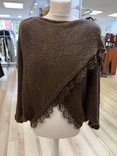 Load image into Gallery viewer, 1.       Cross Over Lace Trim Soft Knit-Chocolate

