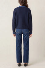 Load image into Gallery viewer, 1.     Denim Trim Wool Mix Knit Jacket-Navy
