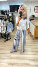 Load image into Gallery viewer, 1.      Striped Wide Leg Belted Trousers-Blue/White/Beige
