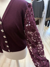 Load image into Gallery viewer, 1.                    Appliqué Mesh Sleeve Cardigan-Wine
