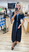 Load image into Gallery viewer, 1.Contrast Trim Shirt Dress-Black/Denim Trim
