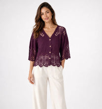 Load image into Gallery viewer, 1.      Crochet &amp; Lace Button Front Jacket-Wine
