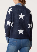 Load image into Gallery viewer, 1.     Denim Trim Wool Mix Star Knit Jumper-Navy
