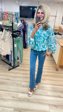 Load image into Gallery viewer, 1.Bubble Hem Chiffon Blouse-Aqua/Ecru

