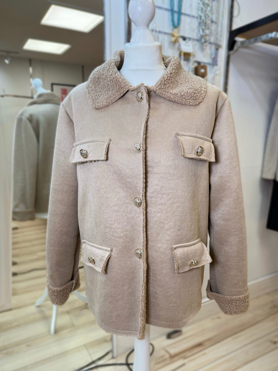1.  Faux Sheepskin Jacket-Camel