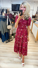 Load image into Gallery viewer, 1.              Shirred Bodice Floral Midaxi Dress-Wine
