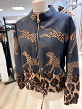 Load image into Gallery viewer, 1.                 Suedette Leopard Bomber Jacket-Blue
